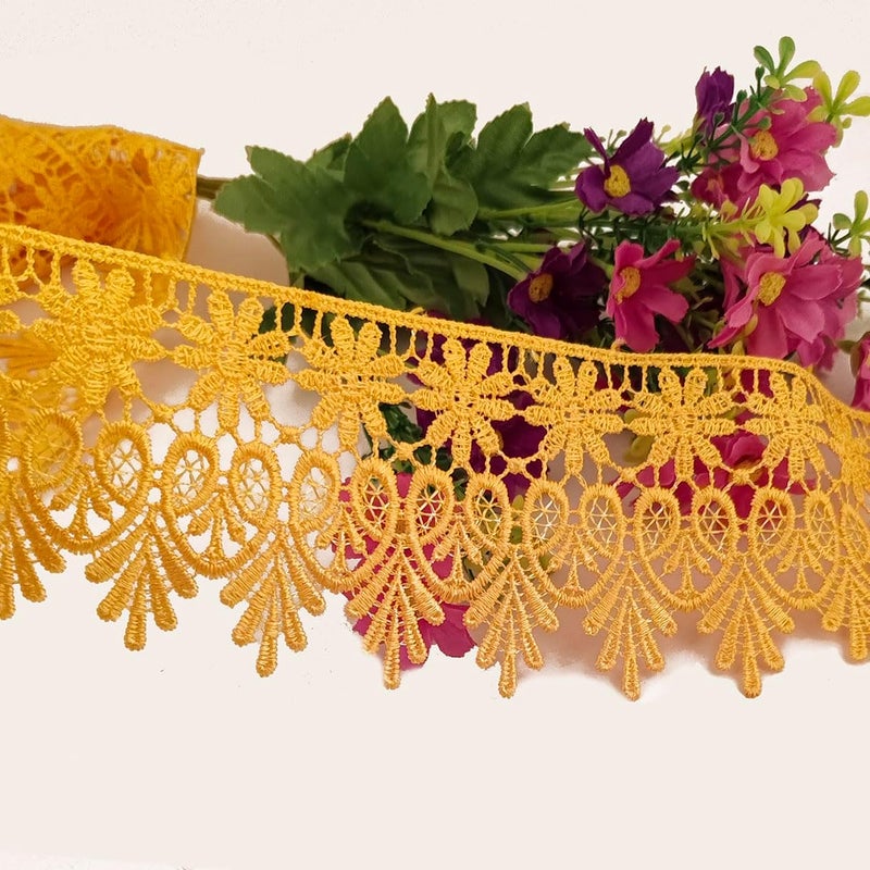 Kuasting 7.5 Yards Floral Lace Edge Trim 9CM Width Europe Chips Pattern Inelastic Embroidery Lace Trim for Sewing Making, DIY Crafts, Gift Wrapping, Wedding Decor (Yellow) - Image 5